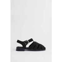 Oasis Women's Cassie Faux Suede Closed Toe Fisherman Flat Shoes in Natural Black | Size: 8