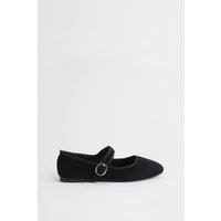 Oasis Women's Buffie Faux Suede Square Toe Mary Jane Padded Ballet Pumps in Natural Black | Size: 4