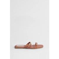Oasis Women's Bettie Faux Leather Double Buckle Strap Flat Sandals in Tan | Size: 5