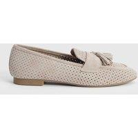 Oasis Women's Carmen Faux Suede Cutwork Tassel Soft Loafers in Beige | Size: 7