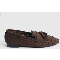 Oasis Women's Carmen Faux Suede Cutwork Tassel Soft Loafers in Chocolate | Size: 6