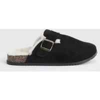 Oasis Women's Melinda Faux Suede Fur Lined Closed Toe Footbeds in Natural Black | Size: 5