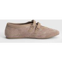 Oasis Women's Terrie Faux Suede Double Strap Mary Jane Ballet Trainers in Beige | Size: 5