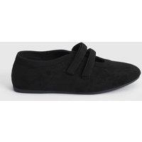 Oasis Women's Terrie Faux Suede Double Strap Mary Jane Ballet Trainers in Natural Black | Size: 7