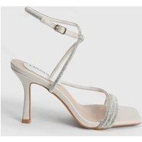 Oasis Women's Maggie Faux Leather Asymmetric Strap Embellished Heeled Sandals in Nude | Size: 6