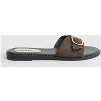 Oasis Women's Billie Faux Suede Buckle Detail Sliders in Olive | Size: 5
