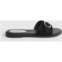 Oasis Women's Billie Faux Suede Buckle Detail Sliders in Natural Black | Size: 6