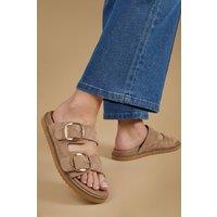 Oasis Women's Louisa Faux Suede Double Buckle Strap Footbed Sandals in Taupe | Size: 6
