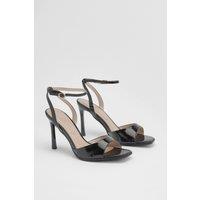 MissPap Women's Faux Leather Stiletto Heel Sandals in Black | Size: 7