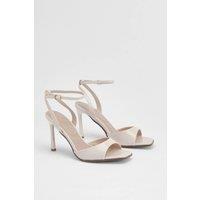 MissPap Women's Faux Leather Stiletto Heel Sandals in Nude | Size: 4