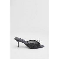 MissPap Women's Black Faux Leather Embellished Mesh Medium Heeled Mules | Size: 7