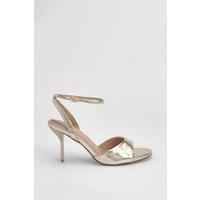 MissPap Women's Gold Faux Metallic Leather Stiletto High Heeled Sandals | Size: 8