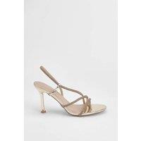 MissPap Women's Gold Faux Metallic Leather Embellished Heeled Sandals | Size: 6