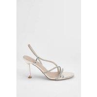 MissPap Women's Silver Faux Metallic Leather Embellished Heeled Sandals | Size: 5