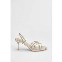 MissPap Women's Gold Faux Metallic Leather Slingback Strappy Stiletto Heeled Sandals | Size: 7