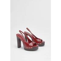 MissPap Women's Faux Leather Slingback Wood Effect High Heeled Mules in Red | Size: 5