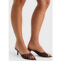 MissPap Women's Satin Polka Dot Open Toe Medium Heeled Mules in Black | Size: 5