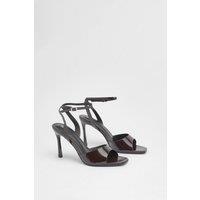 MissPap Women's Faux Leather High Heeled Stiletto Open Toe Sandals in Chocolate | Size: 4