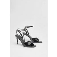 MissPap Women's Faux Leather High Heeled Stiletto Open Toe Sandals in True Black | Size: 3