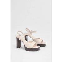 MissPap Women's Faux Leather Wood Effect High Heeled Sandals in Off-White | Size: 7