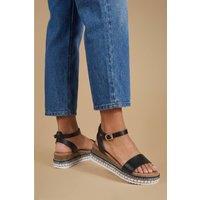 Good For the Sole Women's : Hester Faux Leather Embellished Flatform Wedge Sandals in Black | Size: 7