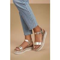 Good For the Sole Women's : Hester Faux Leather Embellished Flatform Wedge Sandals in Gold | Size: 5