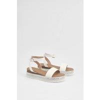 Good For the Sole Women's : Hester Faux Leather Embellished Flatform Wedge Sandals in White | Size: 5