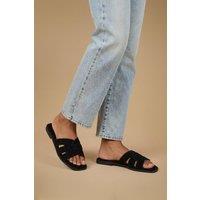Good For the Sole Women's : Farah Faux Suede Comfort Sliders in Natural Black | Size: 4