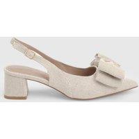 Dorothy Perkins Women's Vania Textile Bow Detail Medium Block Heel Court Shoes in Beige | Size: 5