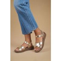Good For the Sole Women's : Florinda Cross Strap Comfort Wedge Sandals in Gold | Size: 6
