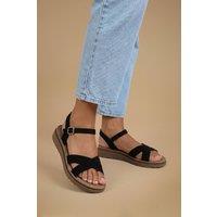Good For the Sole Women's : Florinda Cross Strap Comfort Wedge Sandals in Natural Black | Size: 7