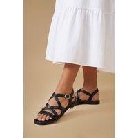 Dorothy Perkins Women's Forestor Faux Leather Snake Print Multi Strap Flat Sandals in Black | Size: 4