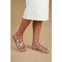 Dorothy Perkins Women's Forestor Faux Leather Snake Print Multi Strap Flat Sandals in Rose Gold | Size: 3