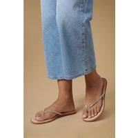 Dorothy Perkins Women's Glimmer Faux Leather Embellished Flat Toe Post Sandals in Beige | Size: 6