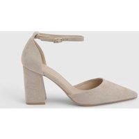 Dorothy Perkins Women's Blanche Faux Suede Ankle Strap Pointed High Block Heel Court Shoes in Beige | Size: 8