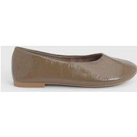 Faith Women's : Bonnie Faux Patent Leather Seam Detail Ballet Pumps in Khaki | Size: 7