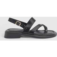 Faith Women's : Isabelle Faux Leather Toe Loop Chunky Flat Sandals in Black | Size: 5