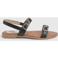 Good For the Sole Women's : Fabia Faux Leather Buckle Detail Comfort Sock Flat Sandals in Black | Size: 7