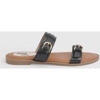 Good For the Sole Women's : Heidi Faux leather Double Buckle Comfort Mules in Black | Size: 5