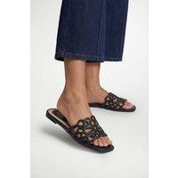 Good For the Sole Women's : Amelie Faux Leather Lattice Detail Sliders in Black | Size: 5