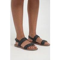 Good For the Sole Women's Good For The Soul: Kourtney Rattan Comfort Singback Flat Sandals in Black | Size: 5
