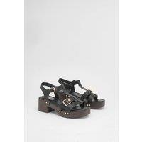 Dorothy Perkins Women's Jasmin Faux Leather Wood Effect Block Heel Platform Sandals in Black | Size: 6