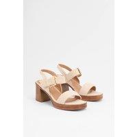 Good For the Sole Women's : Lessie Faux Suede High Block Heel Strap Sandals in Beige | Size: 7