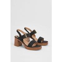 Good For the Sole Women's : Lessie Faux Suede High Block Heel Strap Sandals in Natural Black | Size: 6