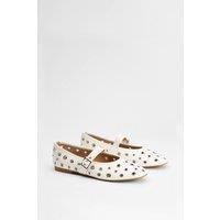 Faith Women's : Sammie Faux Leather Eyelet Mary Jane Ballerinas in White | Size: 5