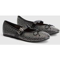 Faith Women's : Livvy Faux Leather Studded Mary Jane Ballerinas in Black | Size: 6