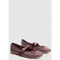 Faith Women's : Livvy Faux Leather Studded Mary Jane Ballerinas in Wine | Size: 4