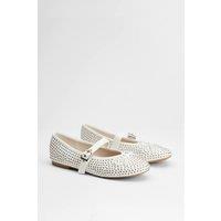 Faith Women's : Livvy Faux Leather Studded Mary Jane Ballerinas in Off-White | Size: 6