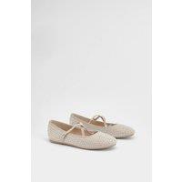 Faith Women's : Lucinda Faux Suede Cross Strap Diamante Ballerinas in Beige | Size: 6