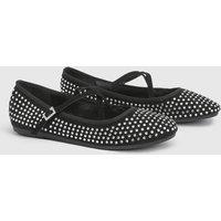 Faith Women's : Lucinda Faux Suede Cross Strap Diamante Ballerinas in Black | Size: 6